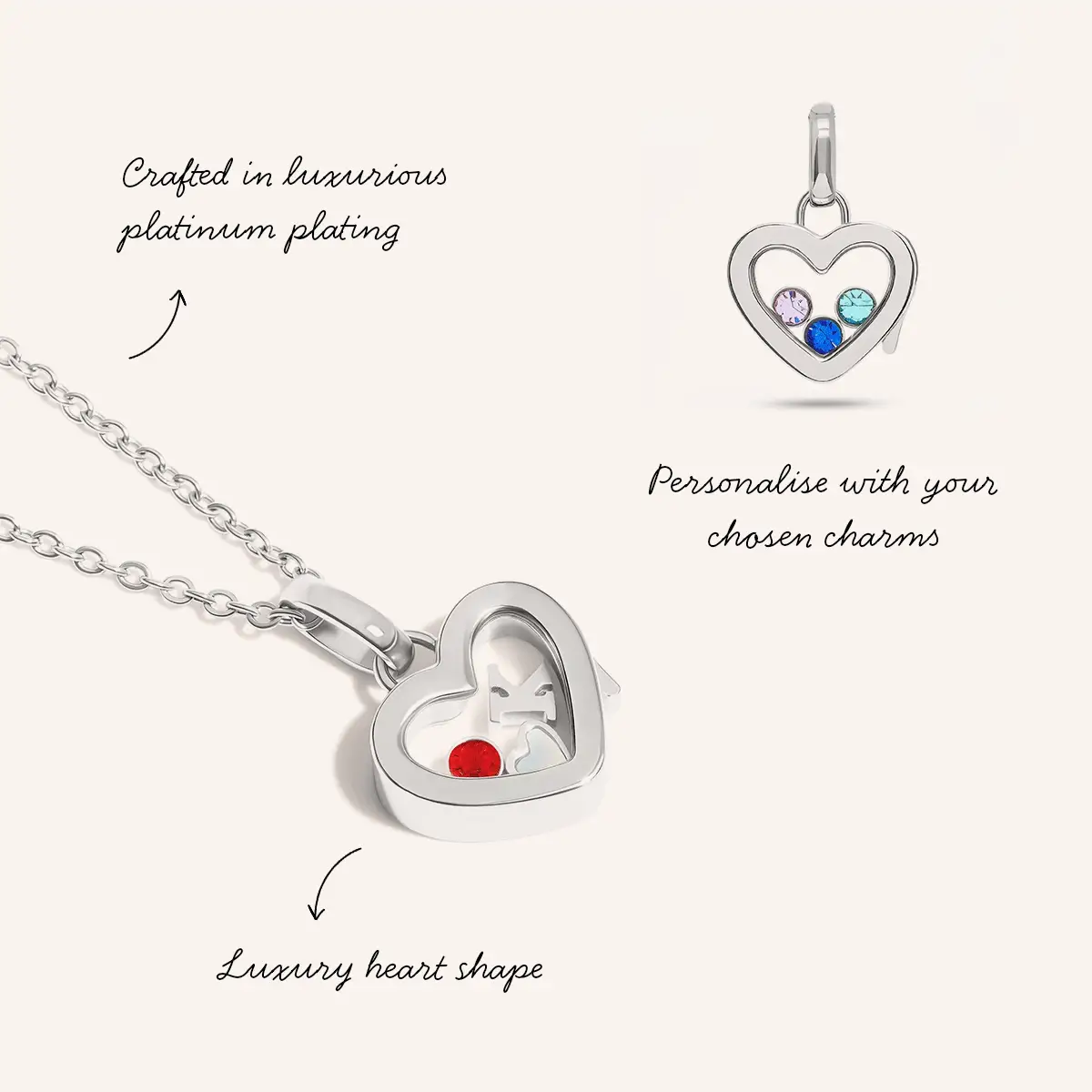 Floating Charm Heart Locket Necklace (Silver) - Image 3