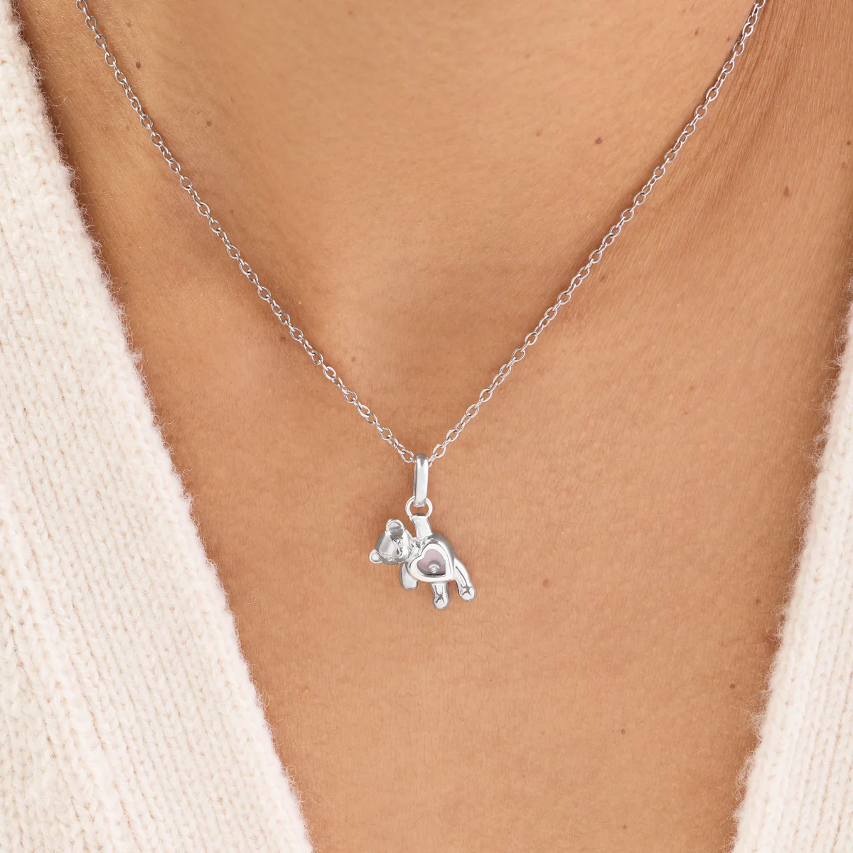 Floating Crystal Bear Necklace (Silver) - Image 2