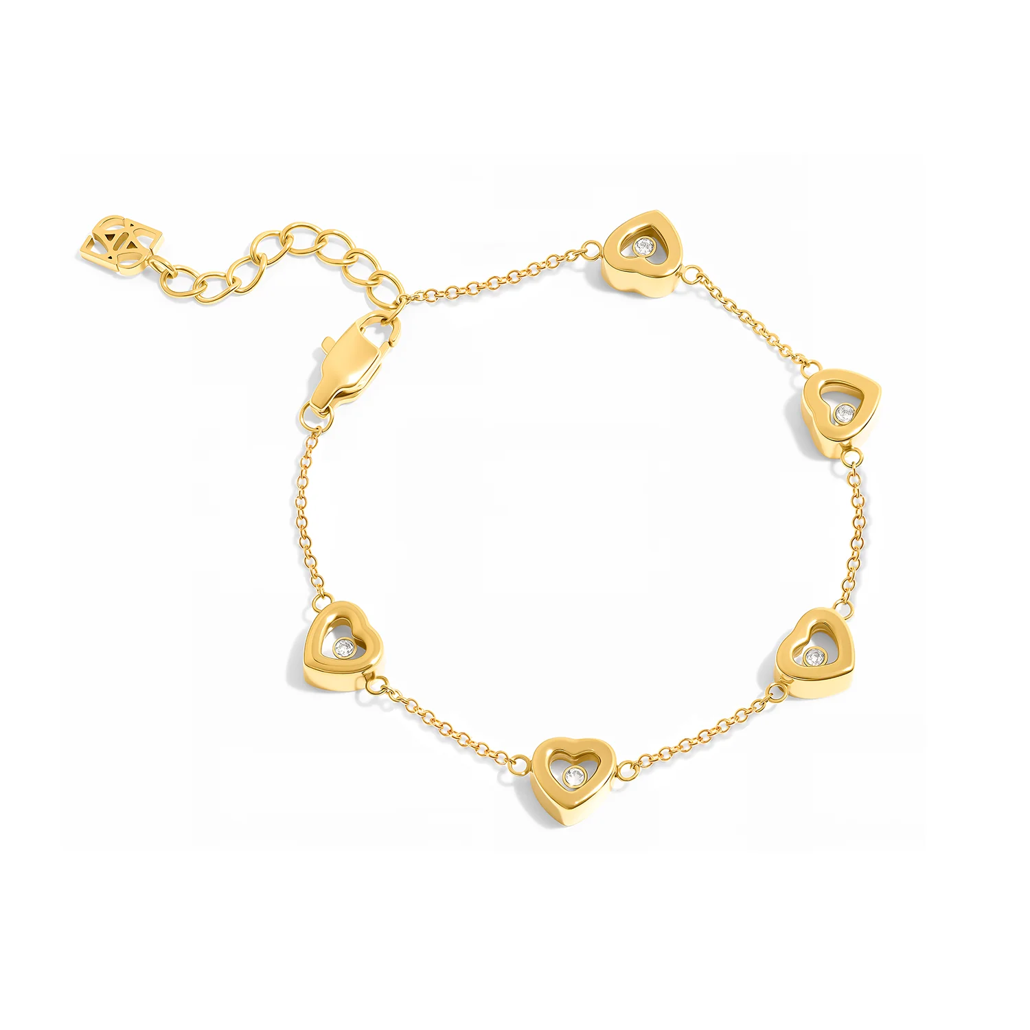 Floating Crystal Multi Heart Bracelet (Gold) - Image 2