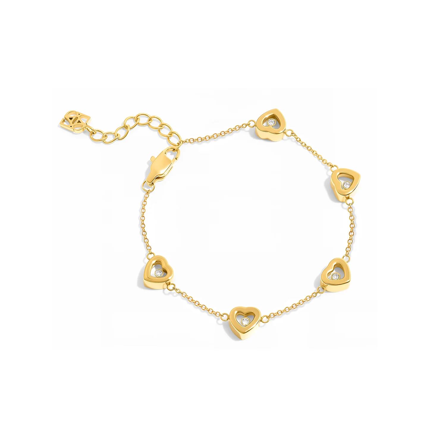 Floating Crystal Multi Heart Bracelet (Gold) - Image 3