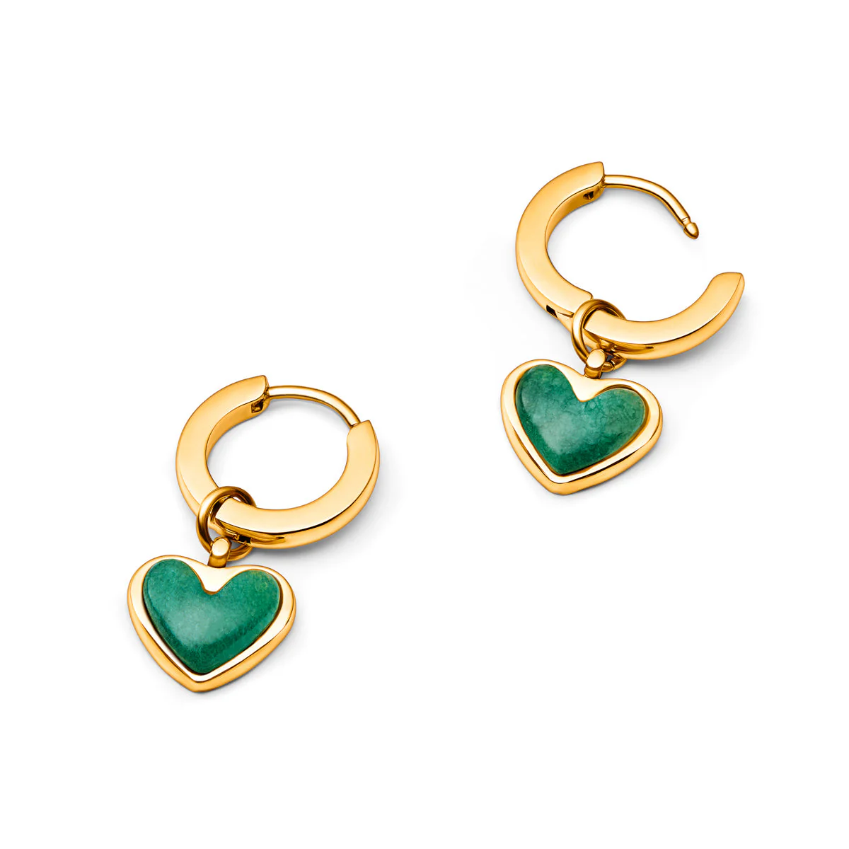 Green Quartz Heart Huggie Earrings (Gold) - Image 5