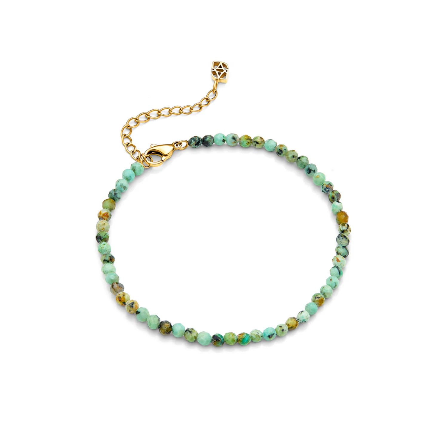 Layering Green Turquoise Beaded Bracelet (Gold) - Image 2