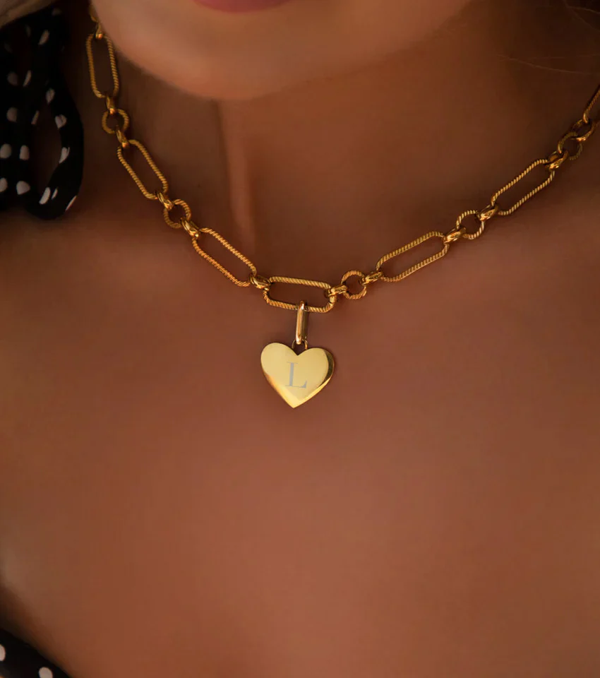 Heart Figaro Chain Necklace (Gold) - Image 3
