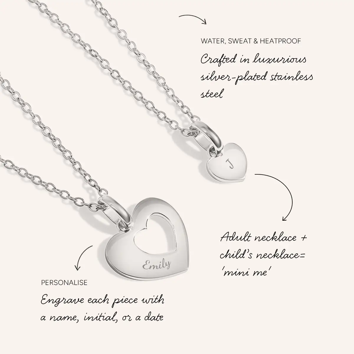 Heart 'Mini & Me' Necklace Set (Silver) - Image 4