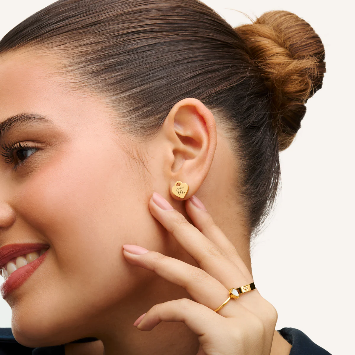Heart Token Stud Earring (Gold) - Image 3
