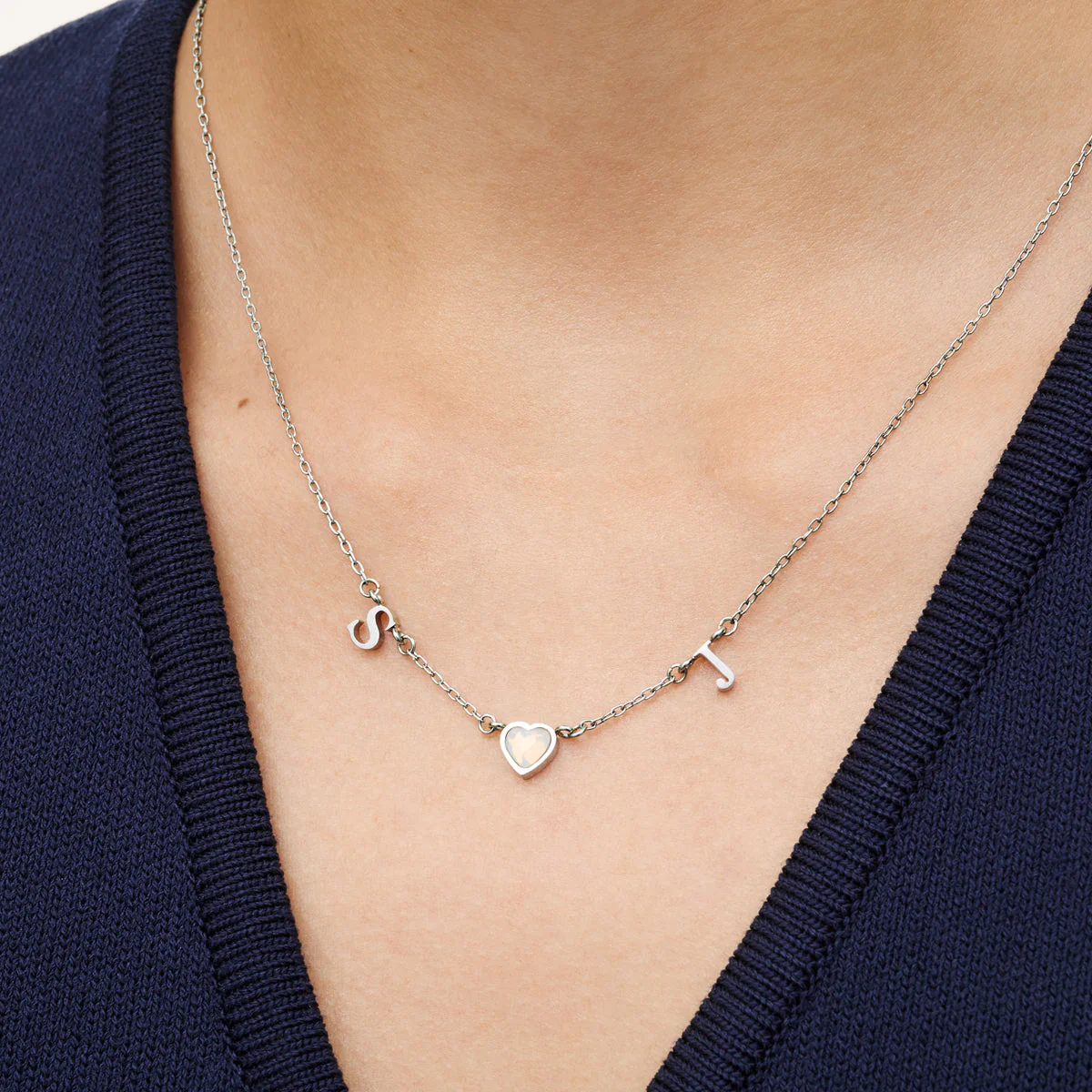 Made Mine Initials & Birthstone Necklace (Silver) - Image 2
