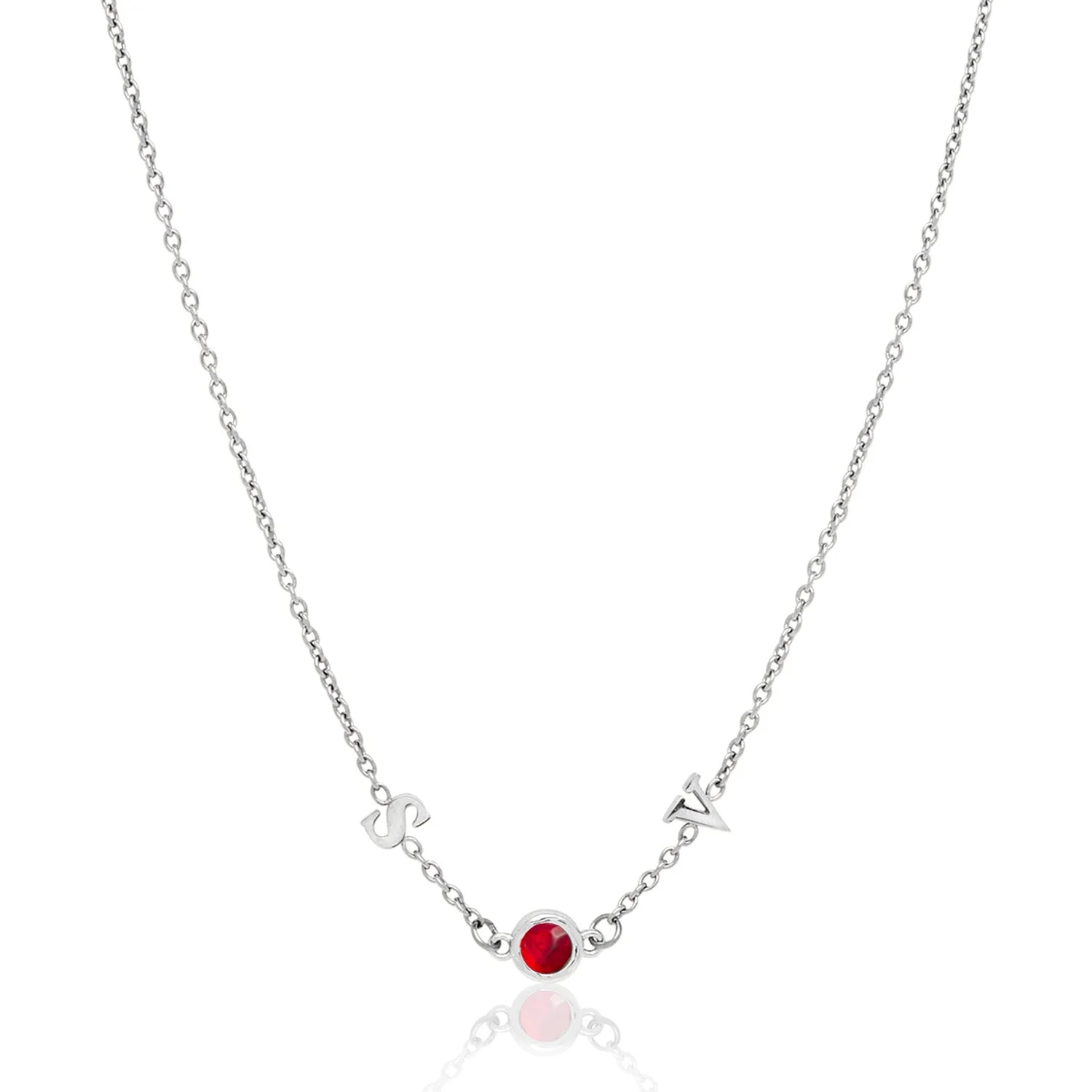 Made Mine Initials & Birthstone Necklace (Silver) - Image 25