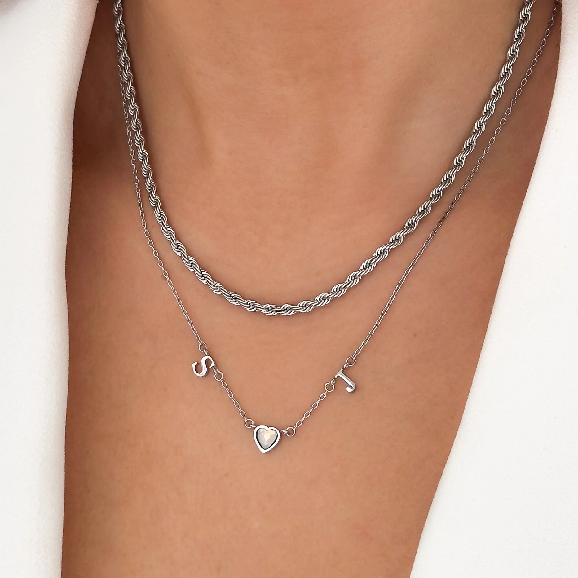 Made Mine Initials & Birthstone Necklace (Silver) - Image 3