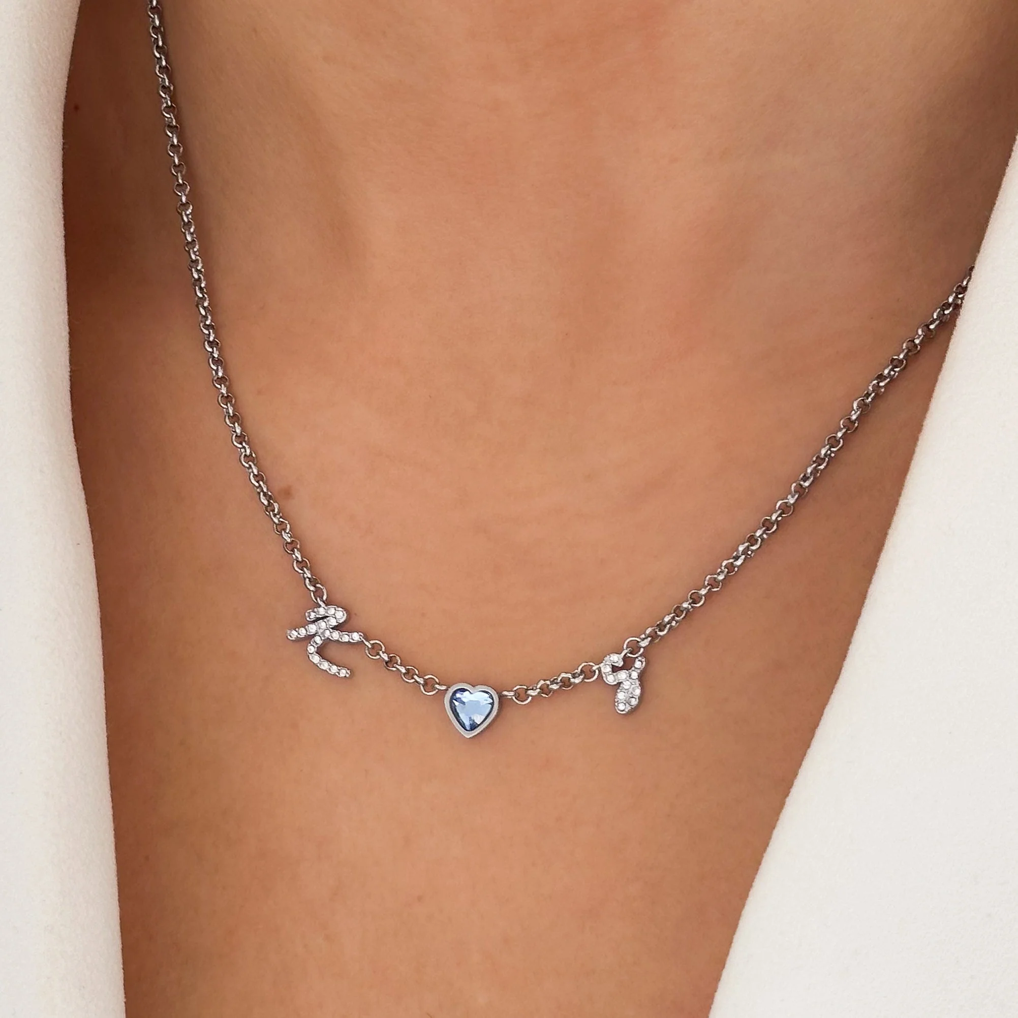 Made Mine Initials & Birthstone Necklace (Silver) - Image 4