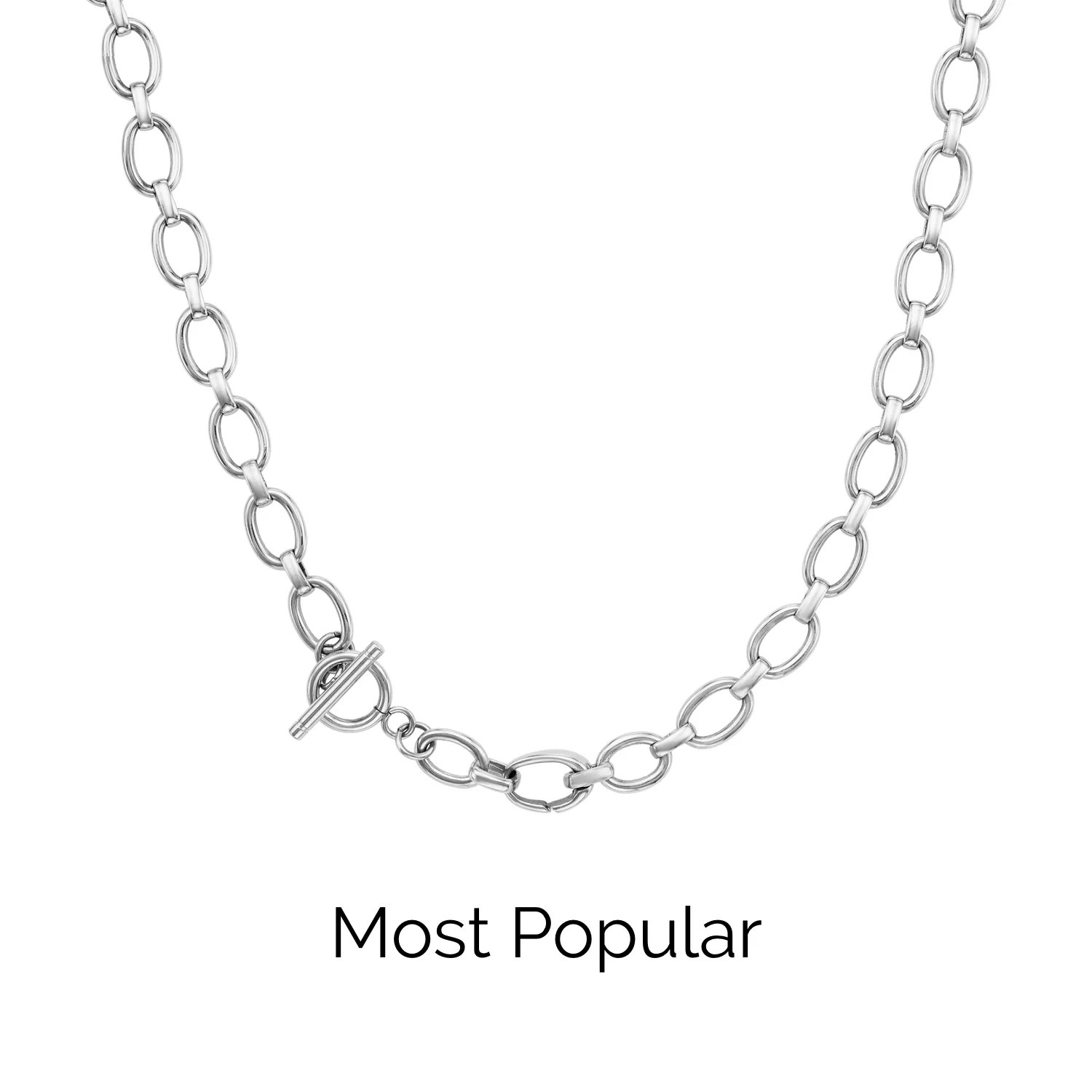 Layering Oval Link Chain Necklace (Silver) - Image 3