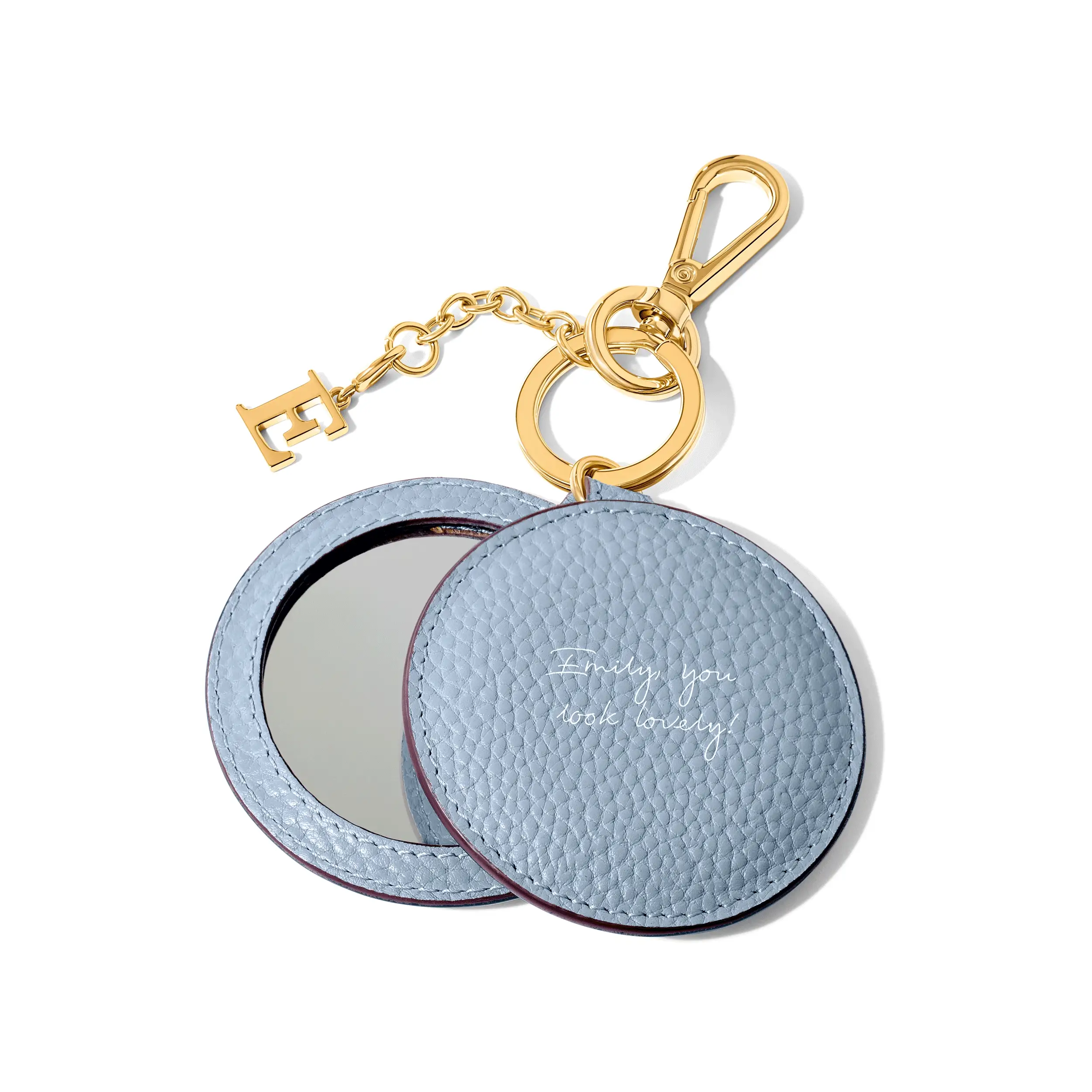 Leather Mirror Keyring (Powder Blue)