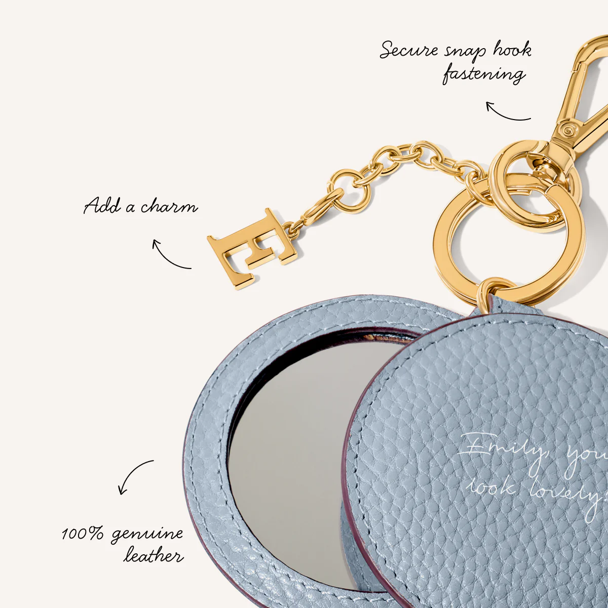 Leather Mirror Keyring (Powder Blue) - Image 3