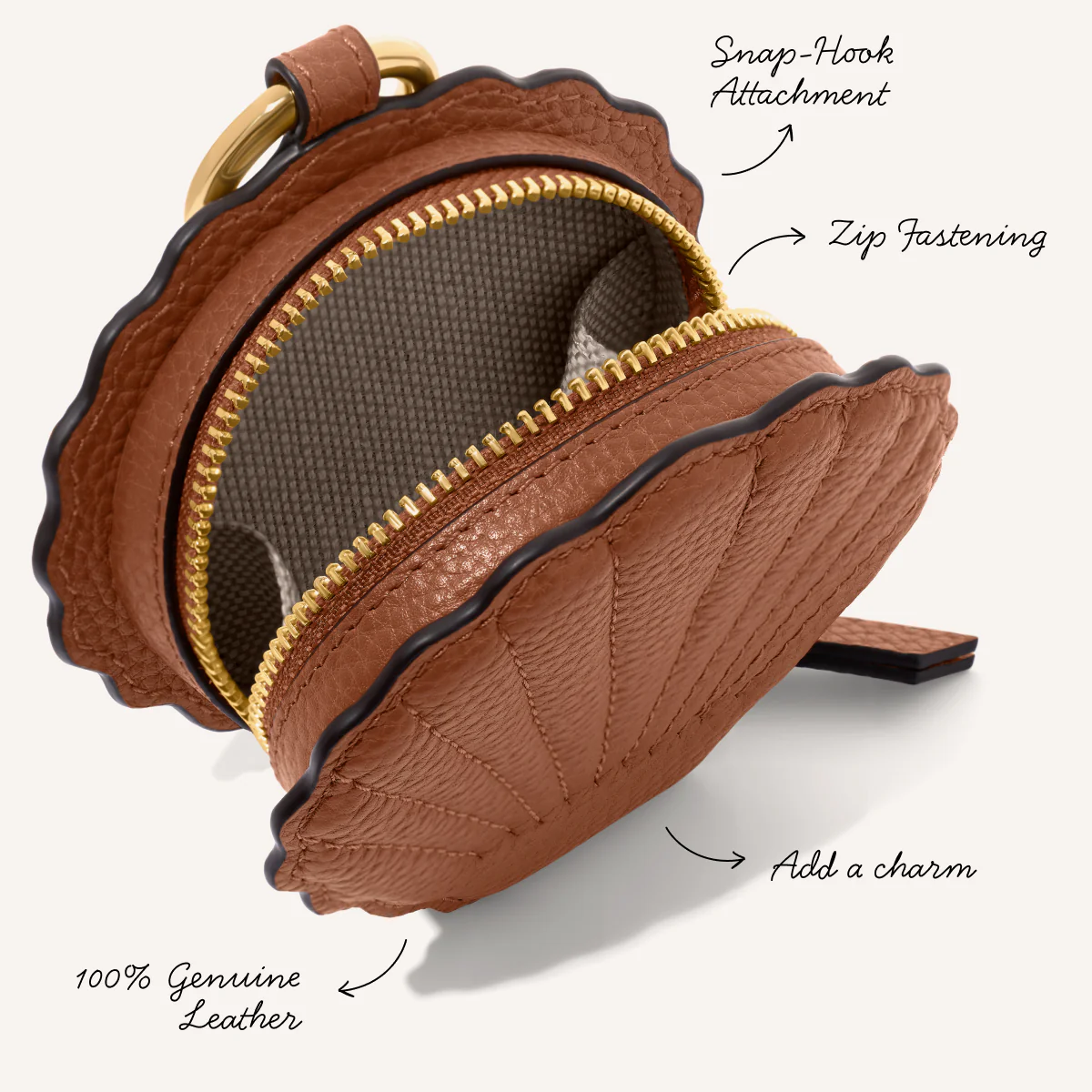 Leather Shell Pouch Keyring (Tan) - Image 3