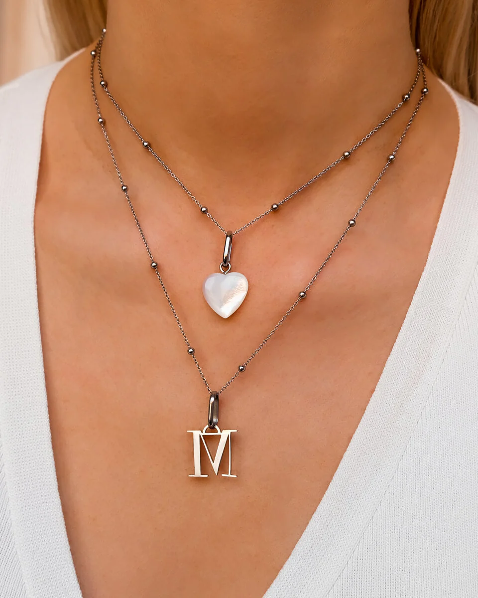 Letter & Birthstone Sphere Chain Layered Set (Silver) - Image 2