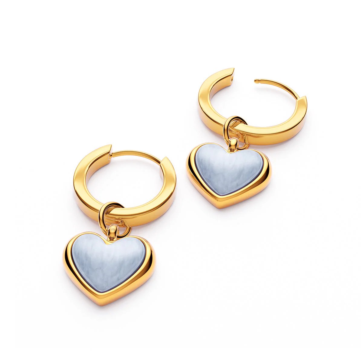 Light Blue Lace Agate Heart Huggie Earrings Set (Gold) - Image 5