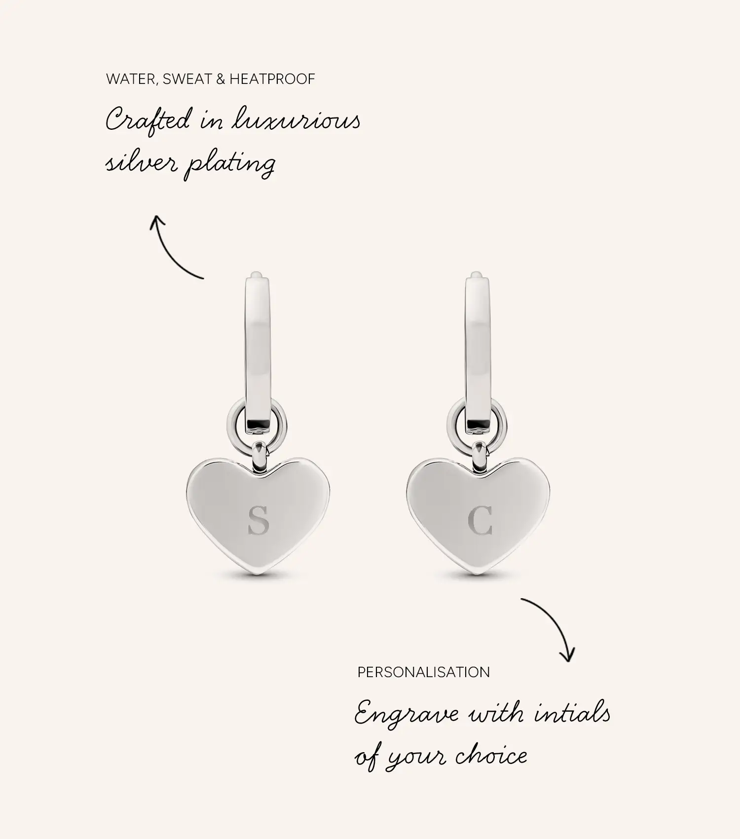 Light Blue Lace Agate Heart Huggie Earrings (Silver) - Image 3