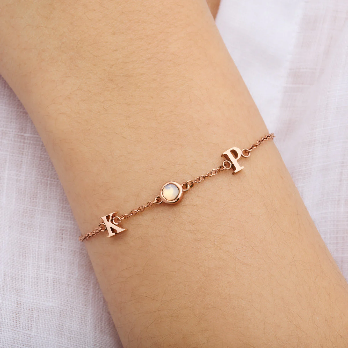 Made Mine Initials & Birthstone Bracelet (Rose Gold) - Image 2