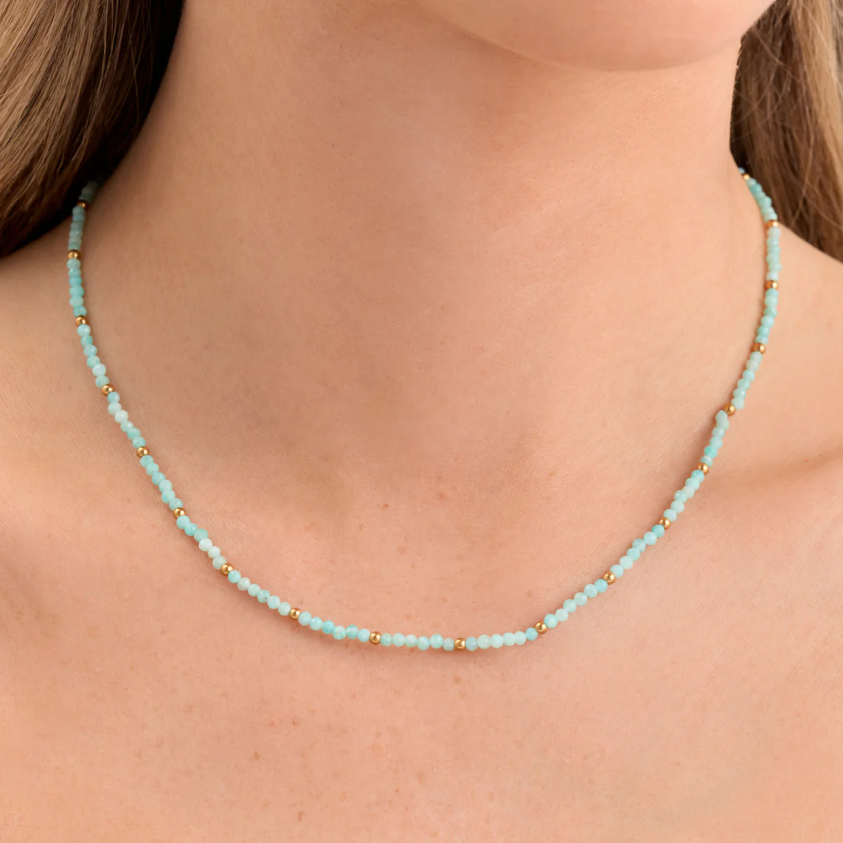 Mini Beaded Blue Necklace (Gold) - Image 2
