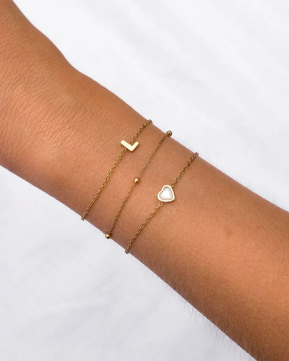 Mini Birthstone & Letter Bracelet Set (Gold) - Image 3