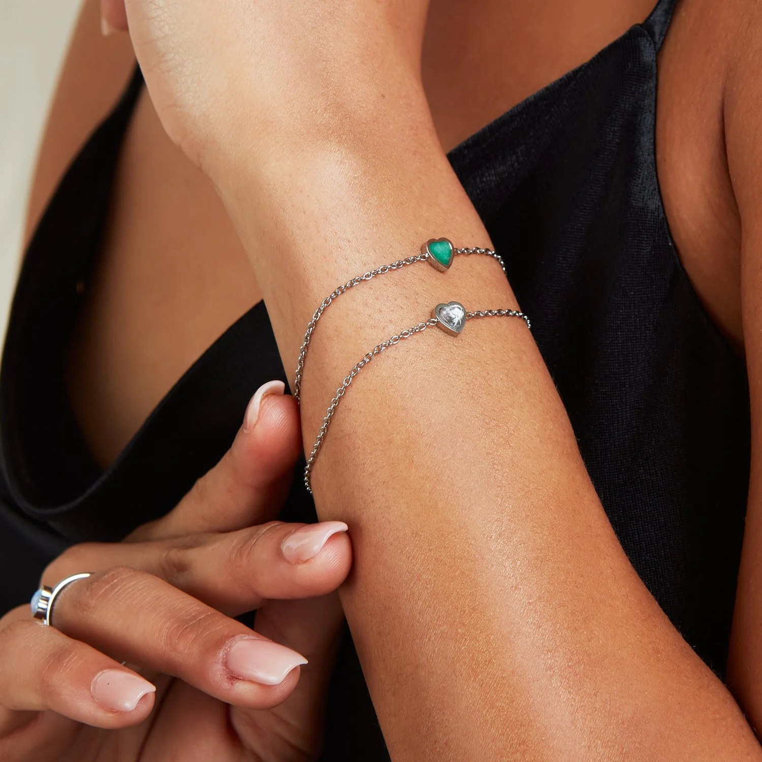 Mini Heart Birthstone Bracelet (Silver) - Image 3
