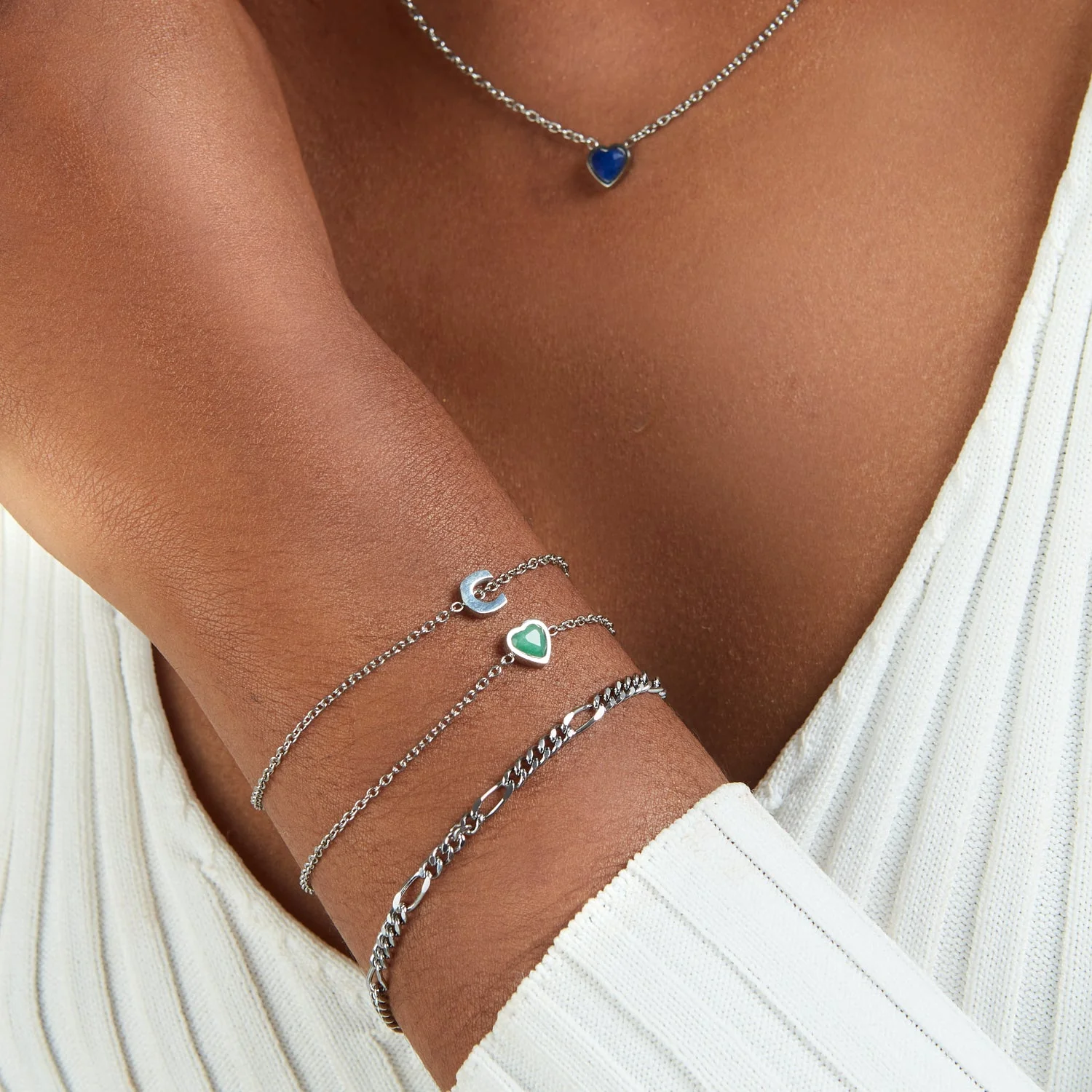 Mini Heart Birthstone Bracelet (Silver) - Image 5