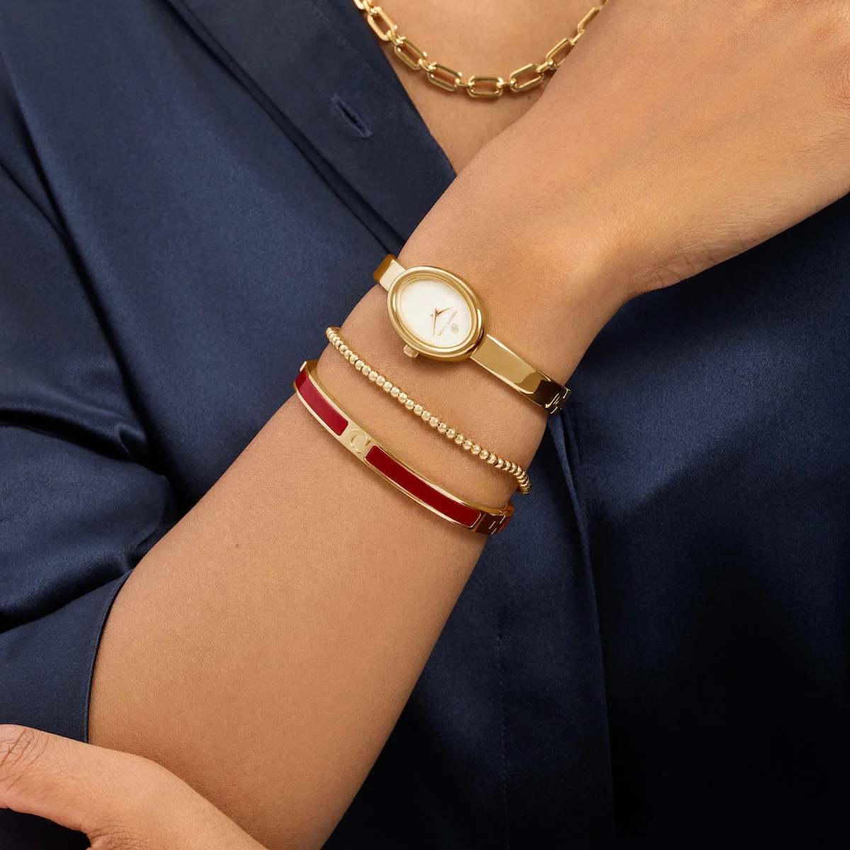 Mini Icon Burgundy Initial Bangle (Gold) - Image 4