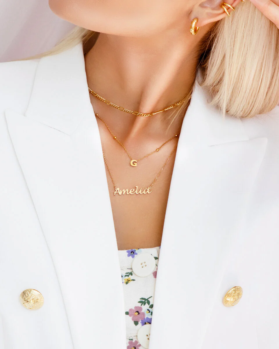 Mini Letter Sphere Chain Necklace (Gold) - Image 4