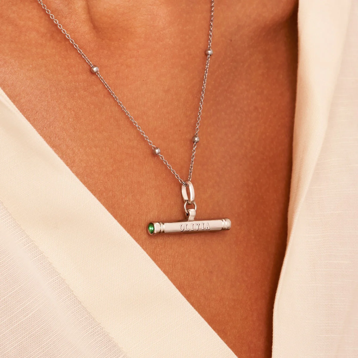 Mini & Me T-Bar Necklace Set (Silver) - Image 4