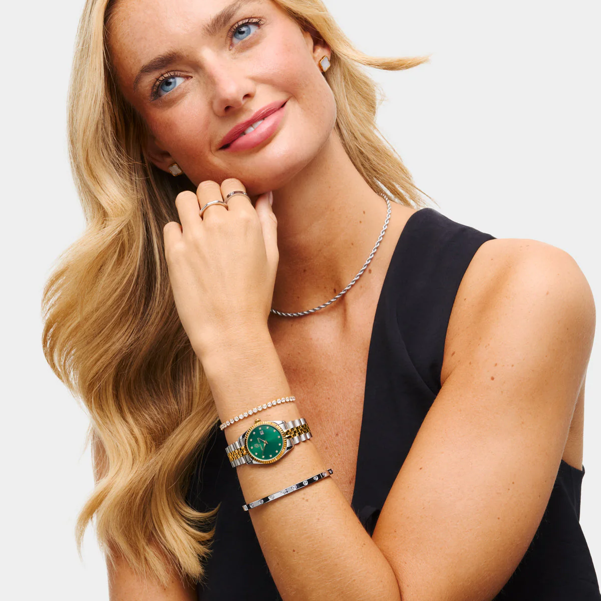 Mini Two Tone Emerald Link Belgravia 30 Watch - Image 4