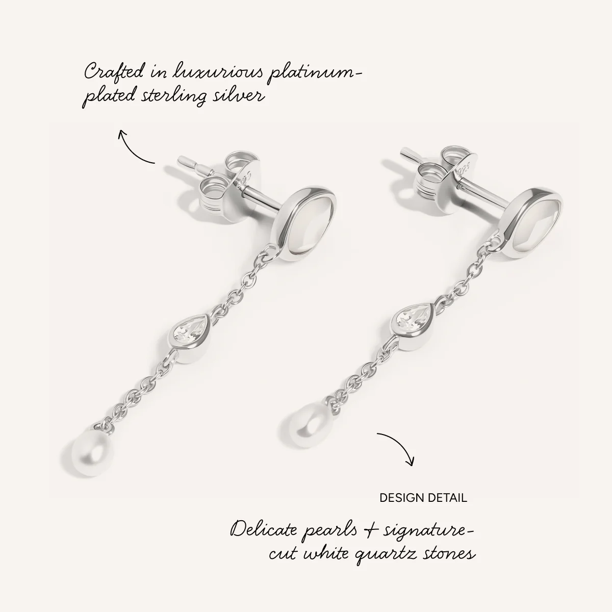 Modern Elegance Quartz & Pearl Bracelet & Earring Set (Silver) - Image 3