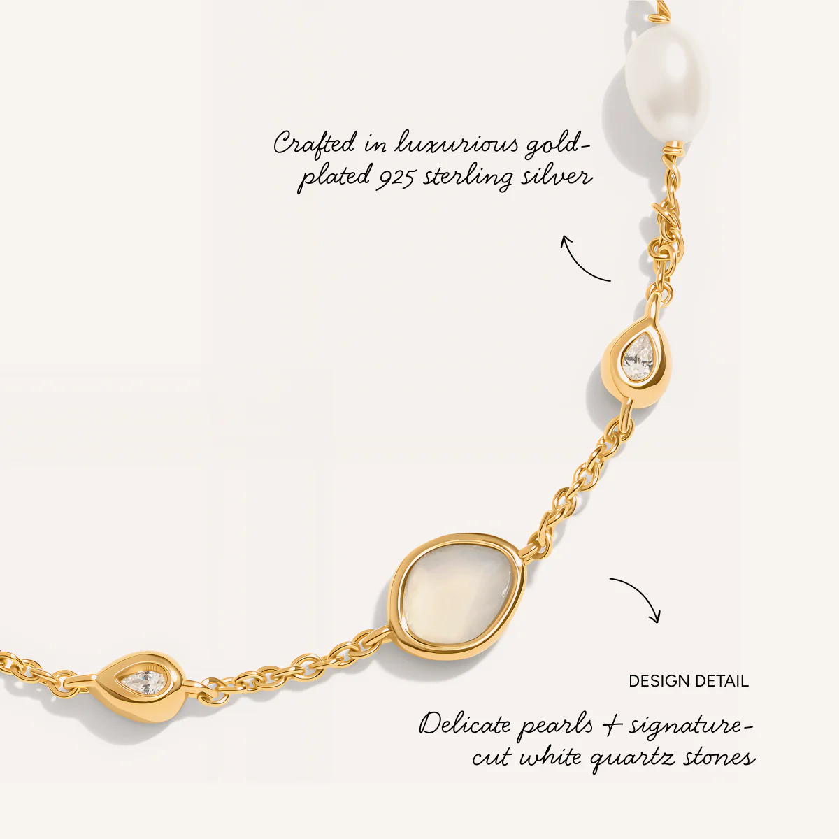 Modern Elegance Quartz & Pearl Bracelet (Gold) - Image 3