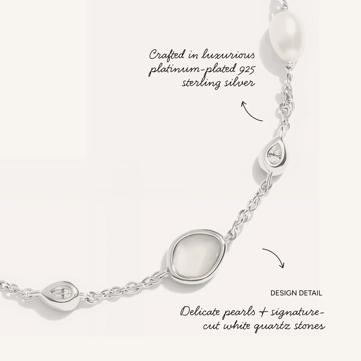 Modern Elegance Quartz & Pearl Bracelet (Silver) - Image 3