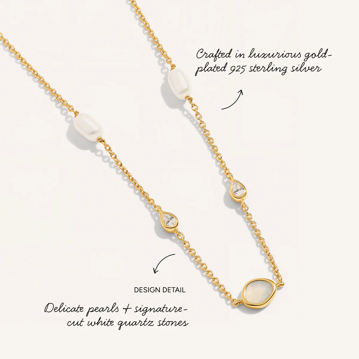 Modern Elegance Quartz & Pearl Necklace (Gold) - Image 3