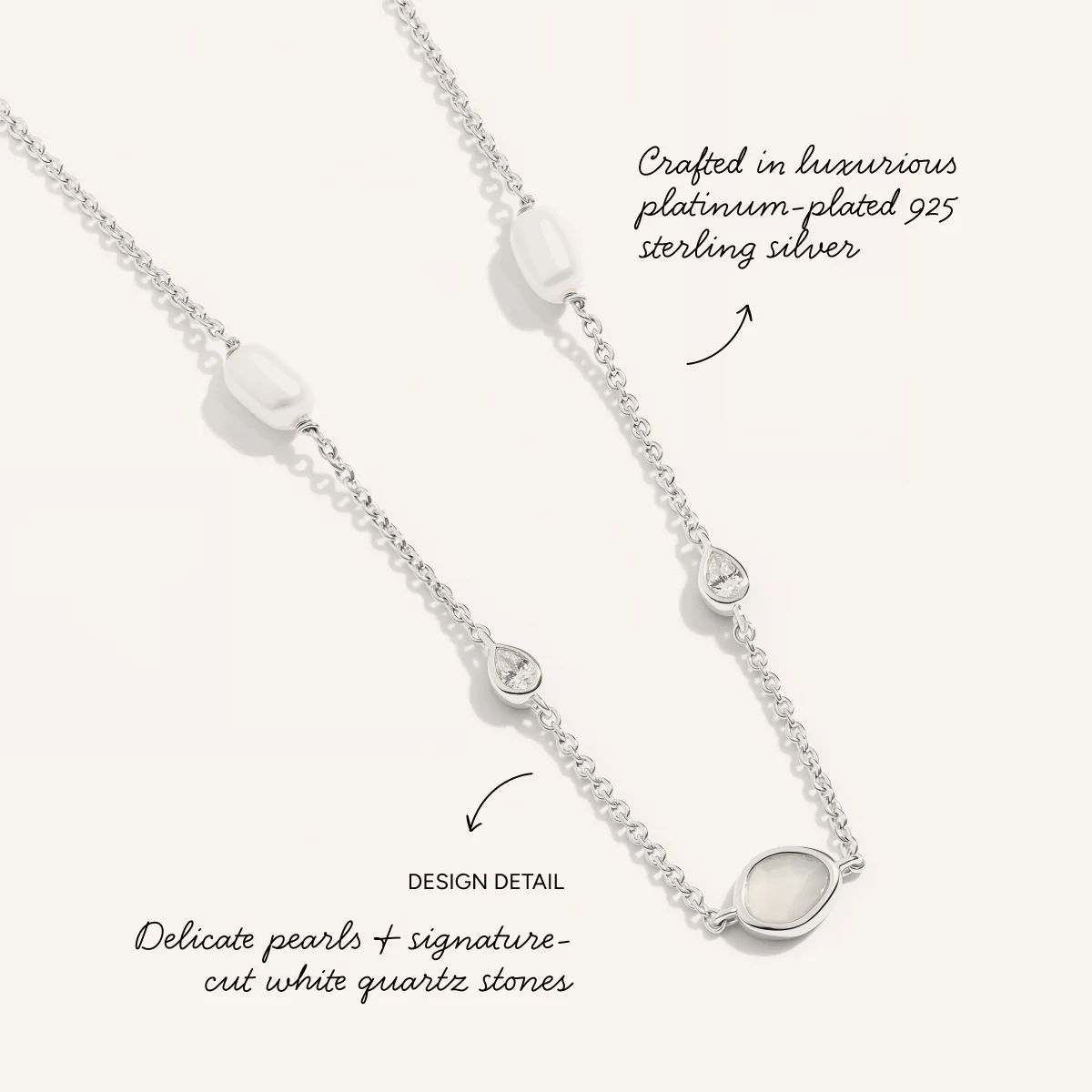 Modern Elegance Quartz & Pearl Necklace (Silver) - Image 3