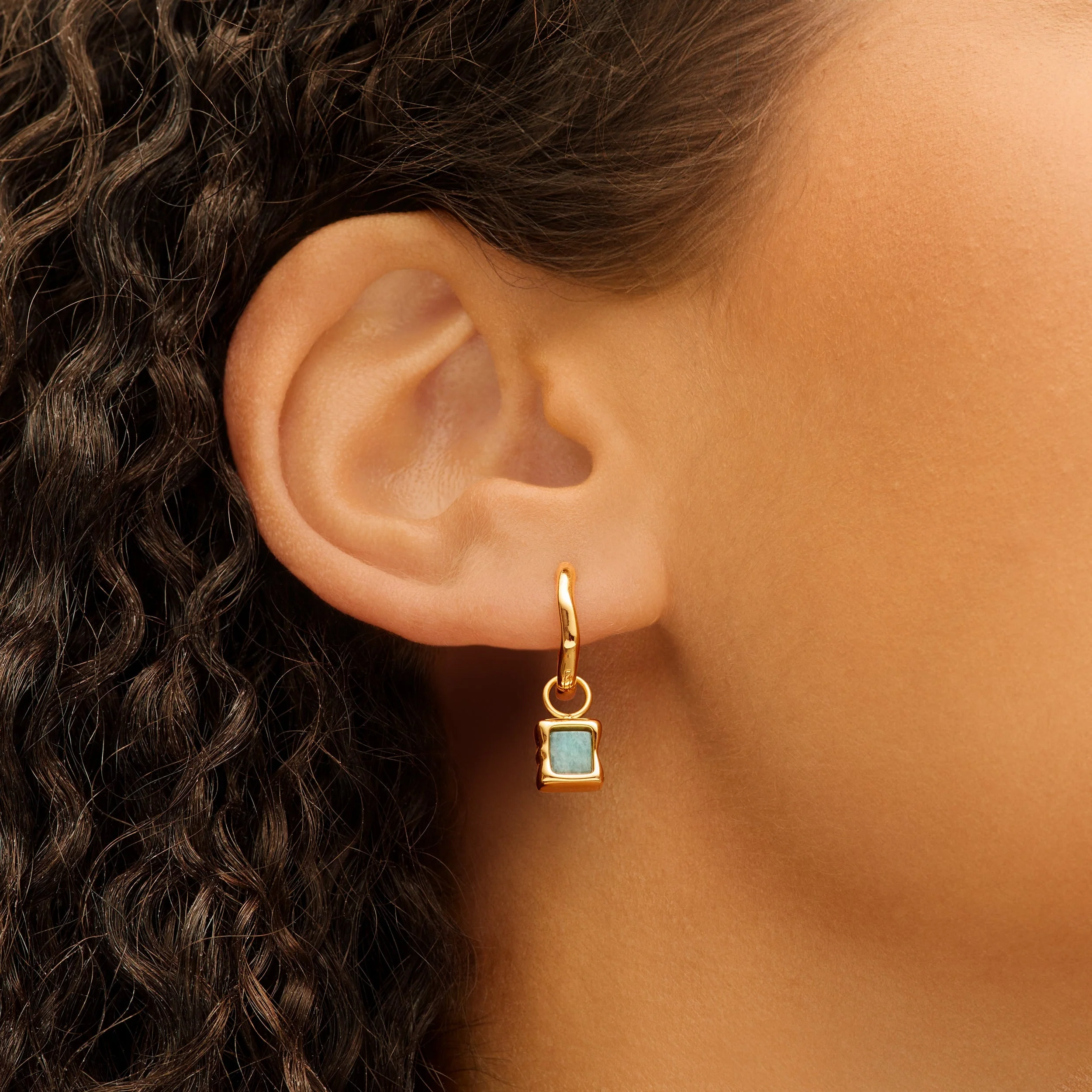 Molten Amazonite Stone Huggie Earrings (Gold) - Image 2