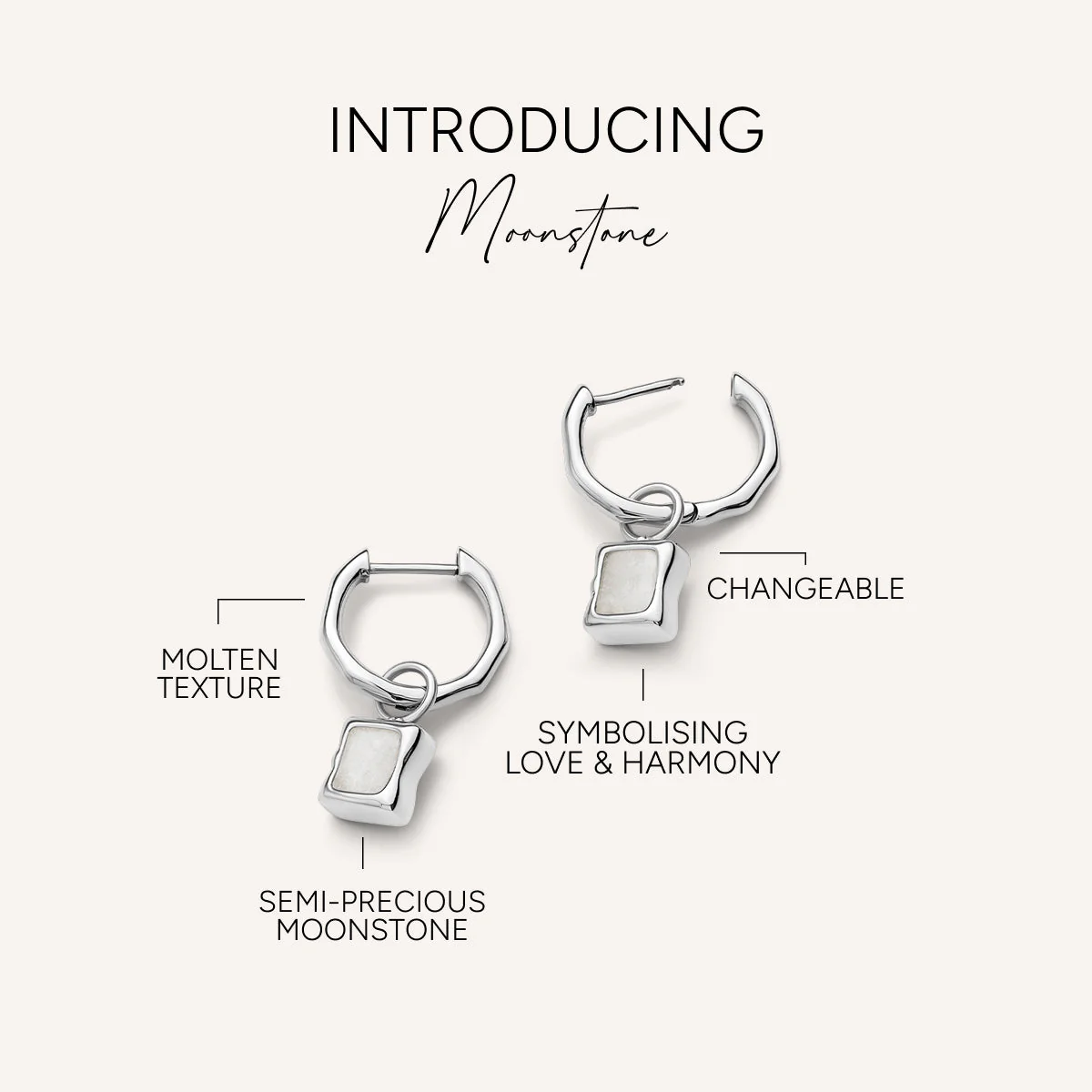 Molten Moonstone Huggie Earrings (Silver) - Image 3