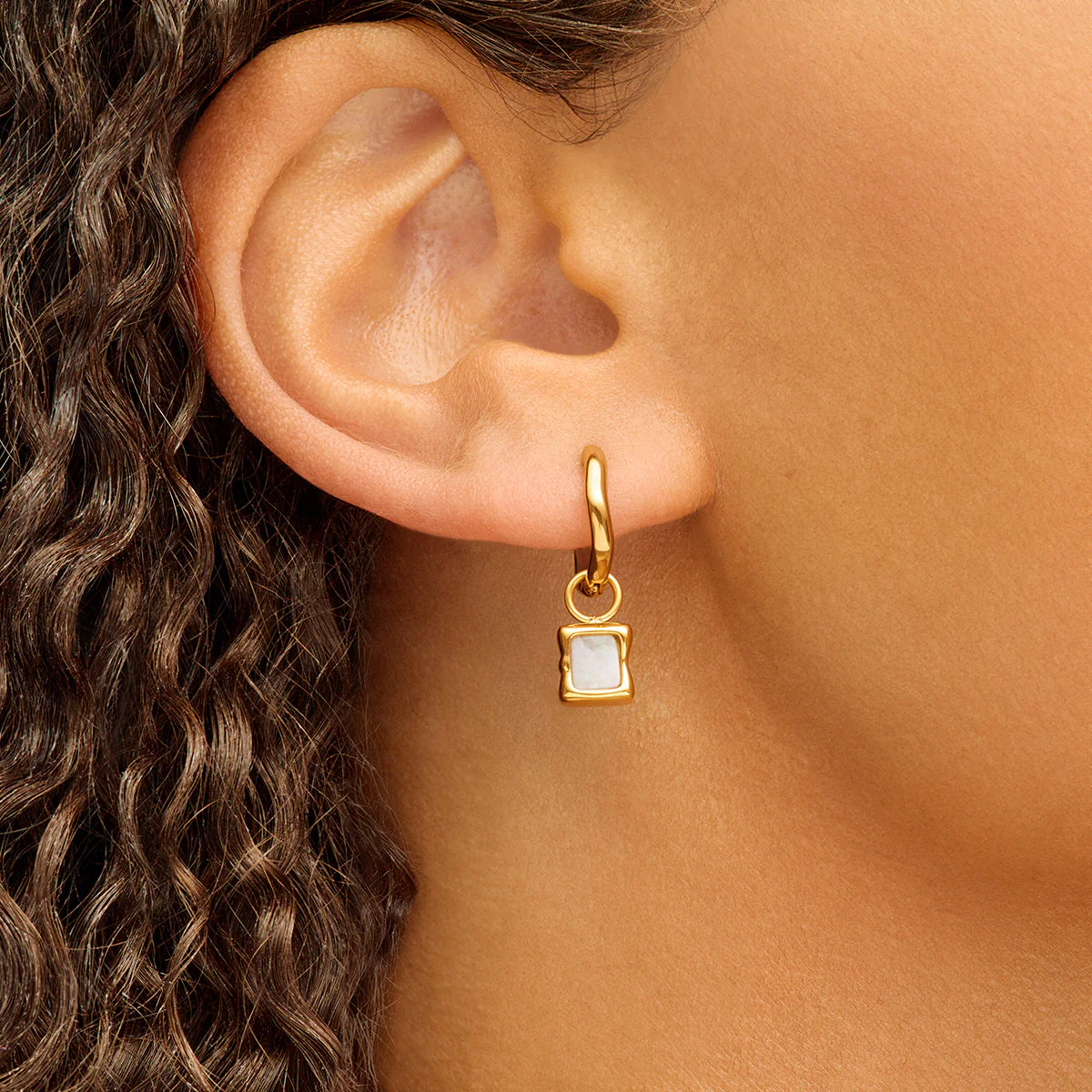 Molten Mother of Pearl Huggie Earrings (Gold) - Image 2