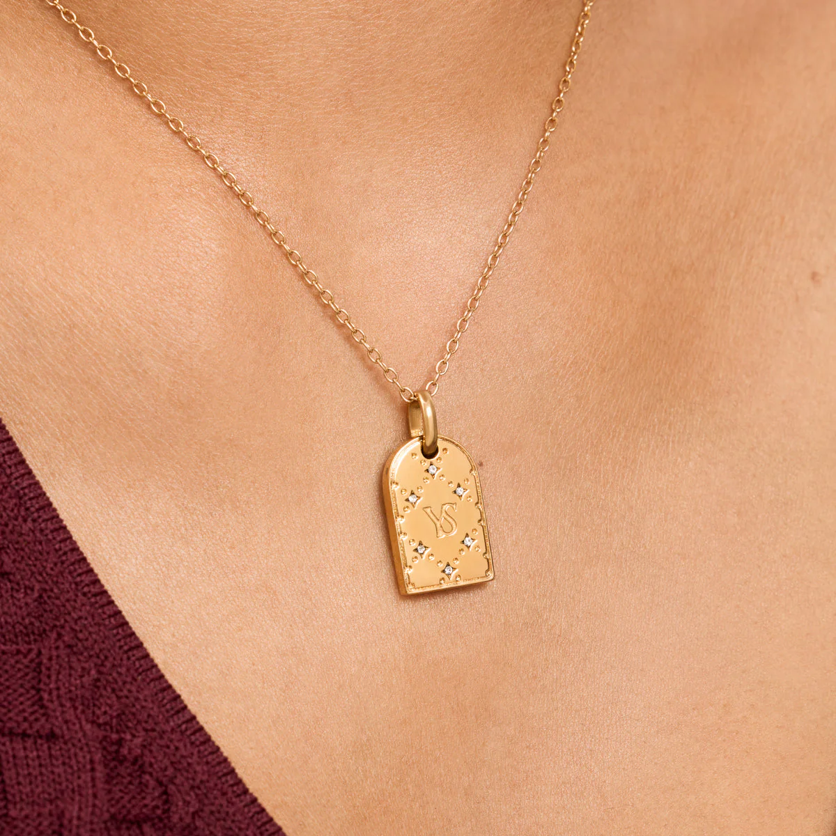 Monogram Double Initial Tag Necklace (Gold) - Image 2