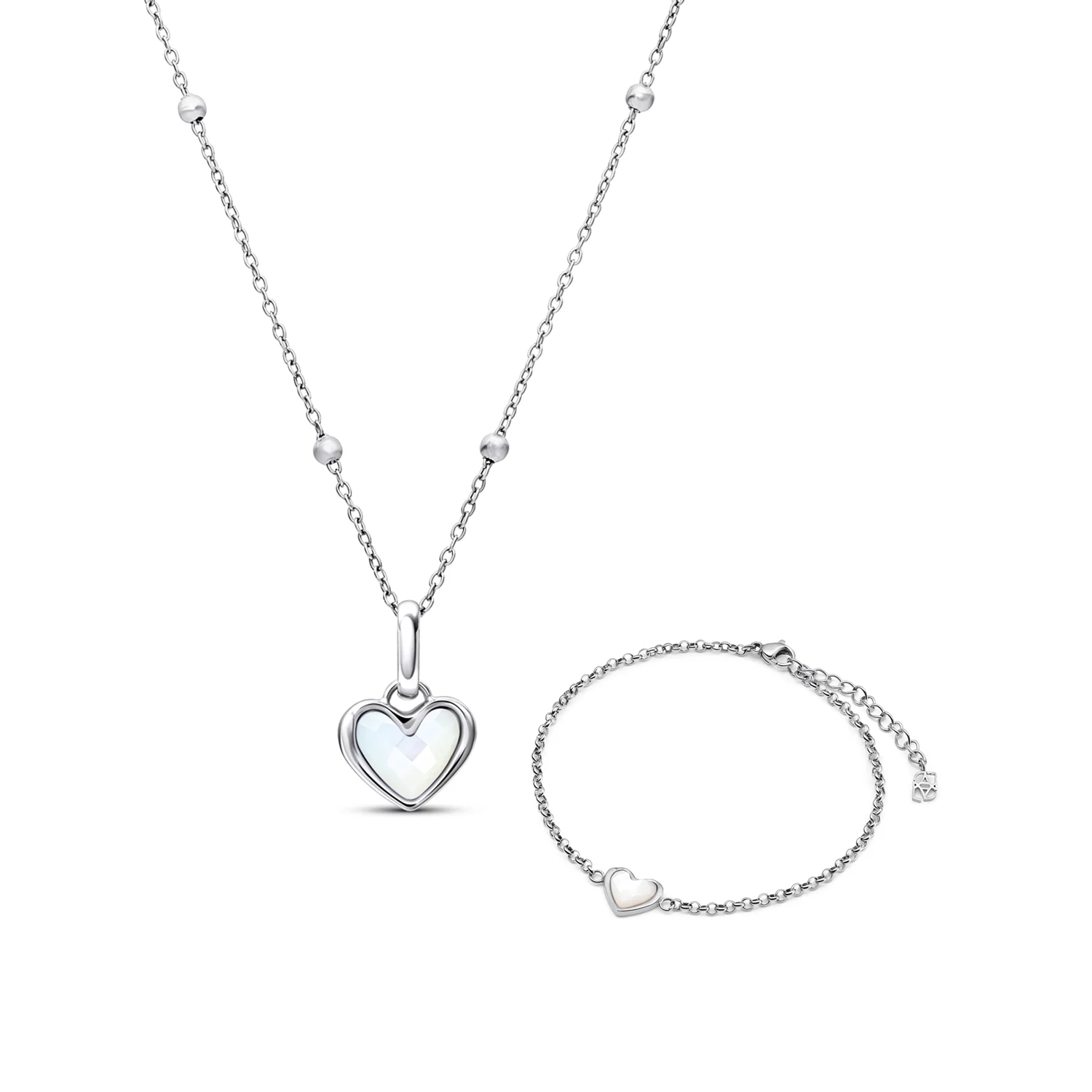 Mother of Pearl Heart Bracelet (Silver) - Image 2