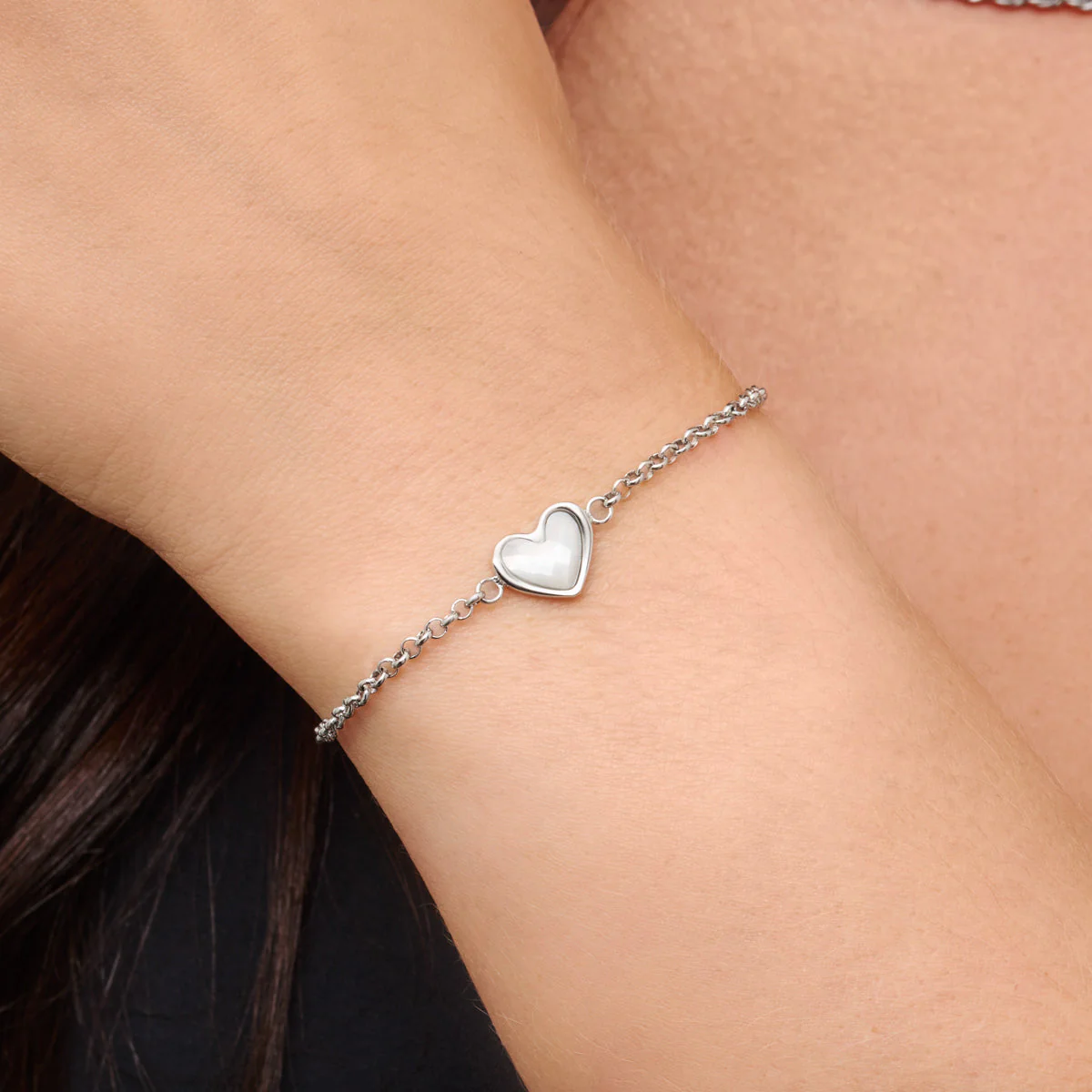 Mother of Pearl Heart Bracelet (Silver) - Image 2
