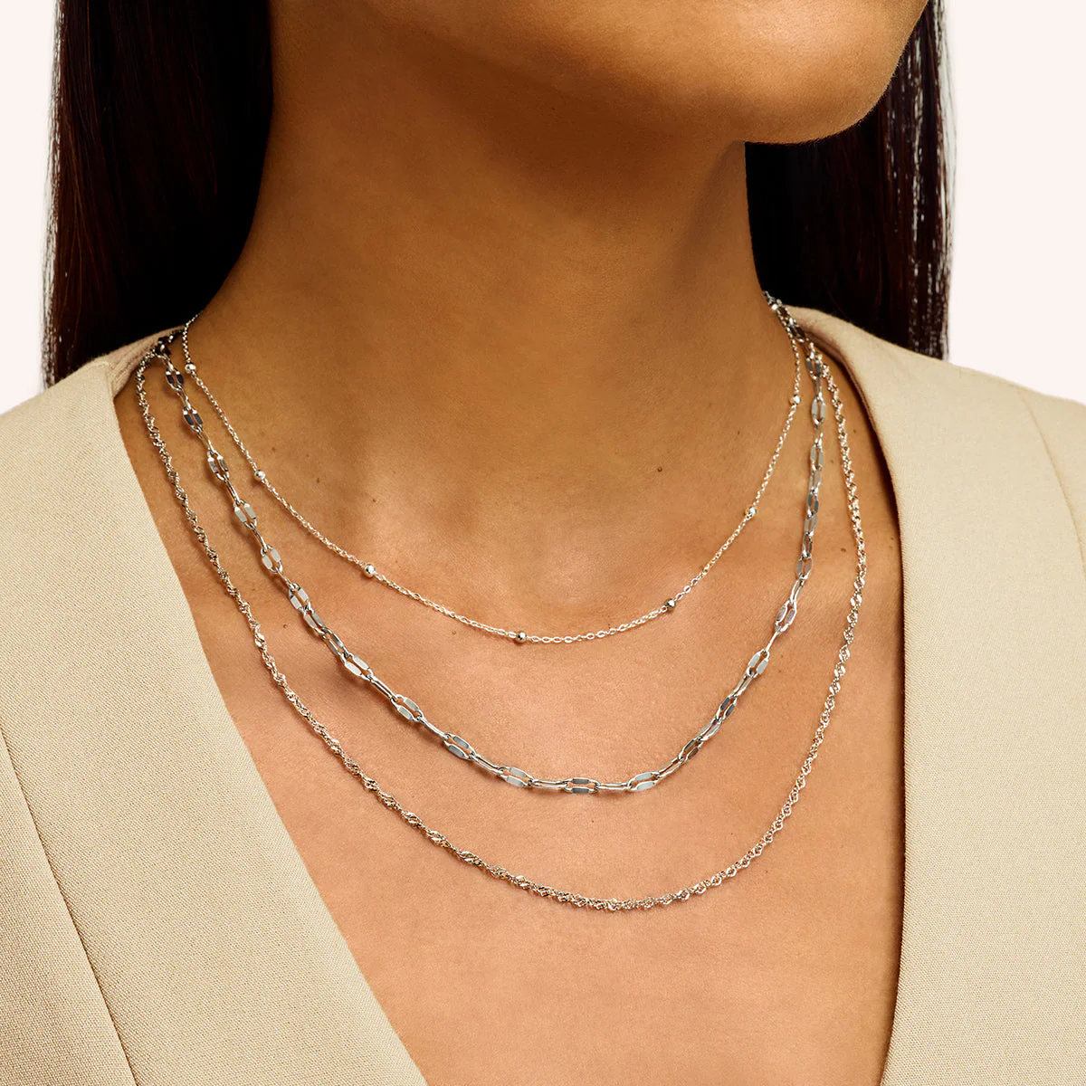 Multi-Chain Layered Necklace Set (Silver) - Image 3