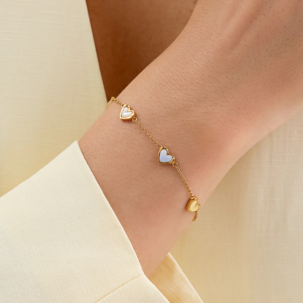 Multi Pastel Mini Hearts Bracelet (Gold) - Image 2