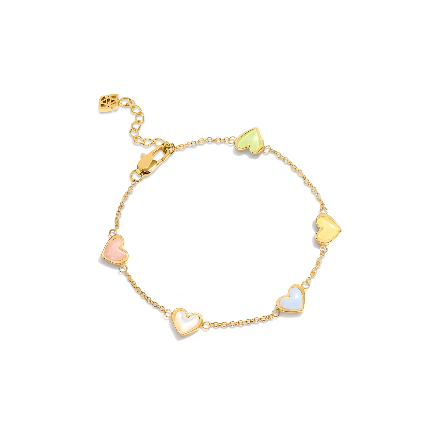 Multi Pastel Mini Hearts Bracelet (Gold) - Image 3