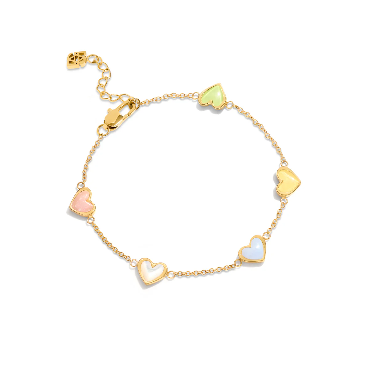 Multi Pastel Mini Hearts Bracelet (Gold) - Image 4