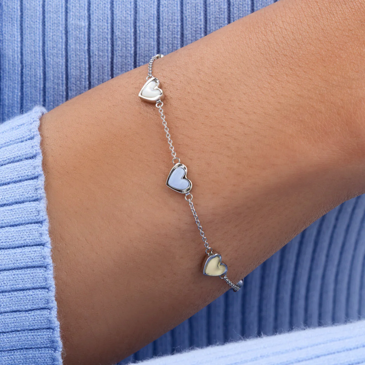 Multi Pastel Mini Hearts Bracelet (Silver) - Image 2