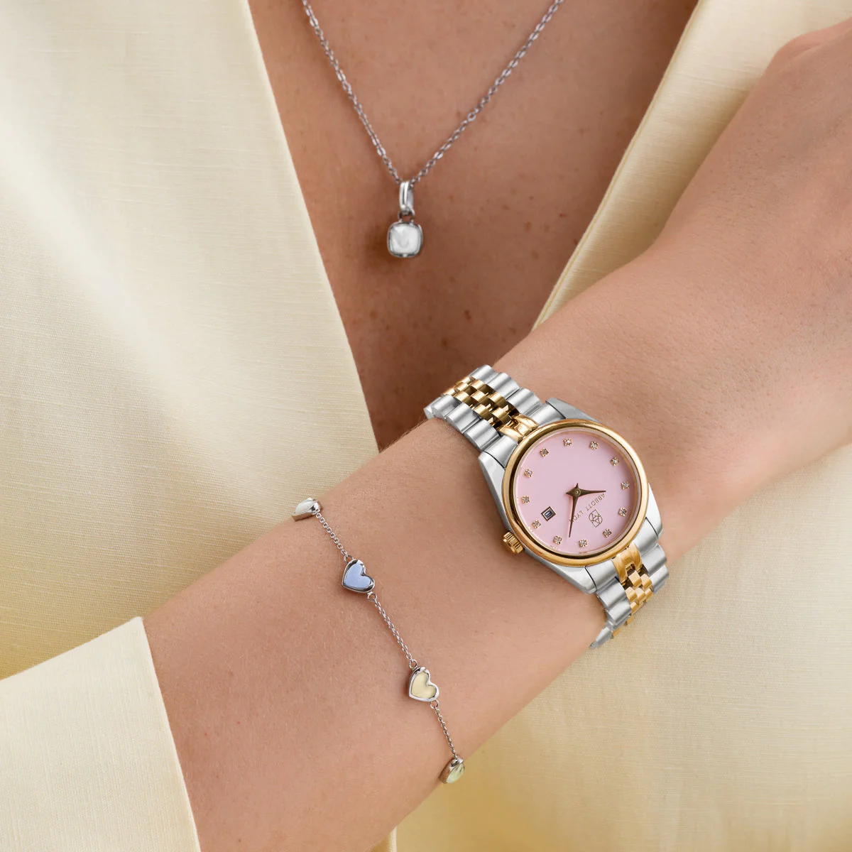 Multi Pastel Mini Hearts Bracelet (Silver) - Image 4
