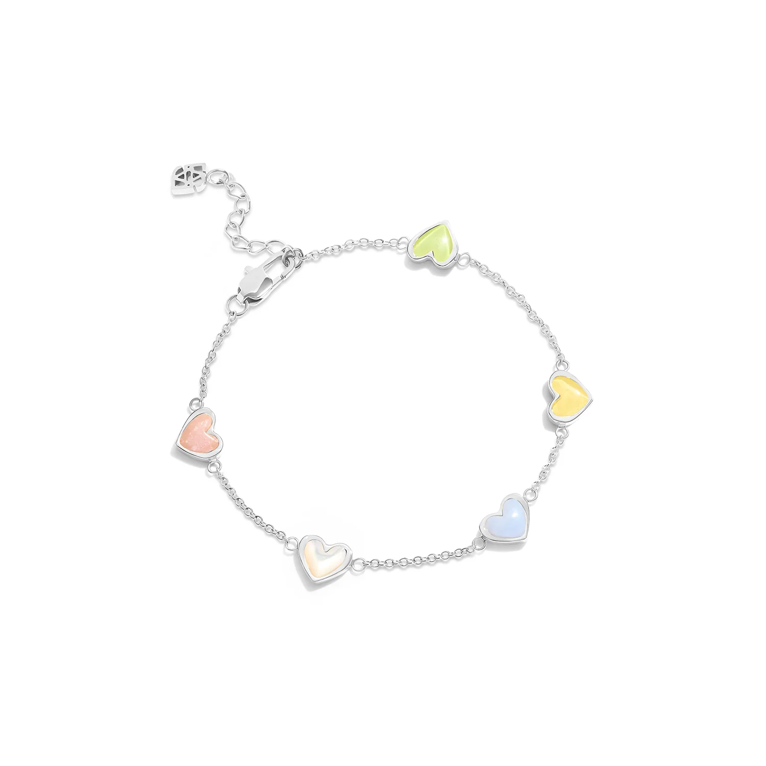 Multi Pastel Mini Hearts Bracelet (Silver) - Image 6