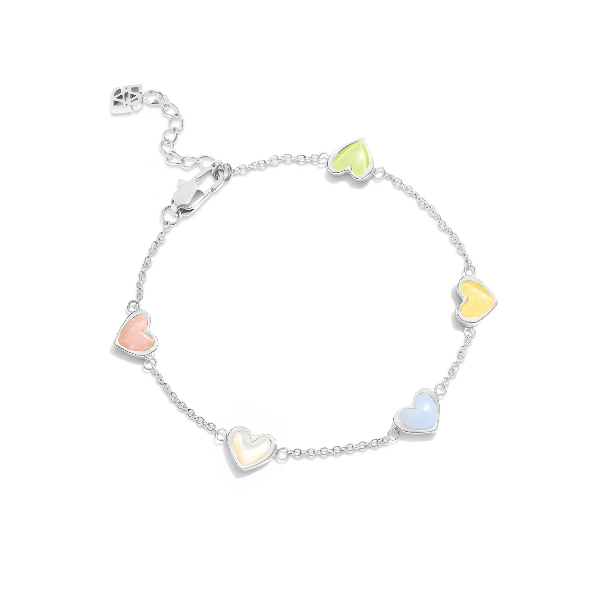 Multi Pastel Mini Hearts Bracelet (Silver) - Image 7