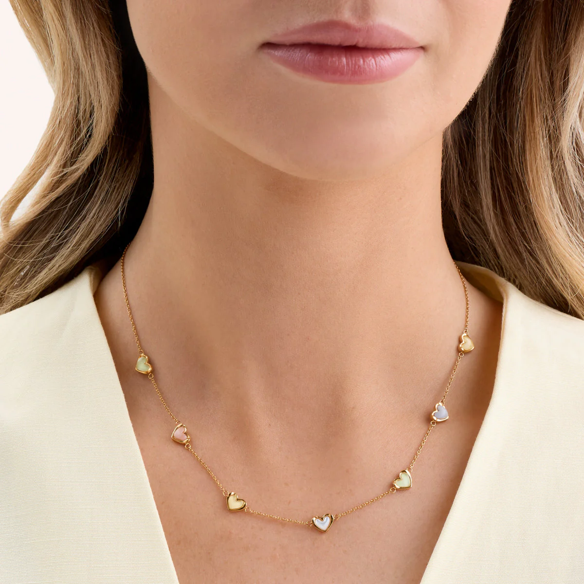 Multi Pastel Mini Hearts Necklace (Gold) - Image 2