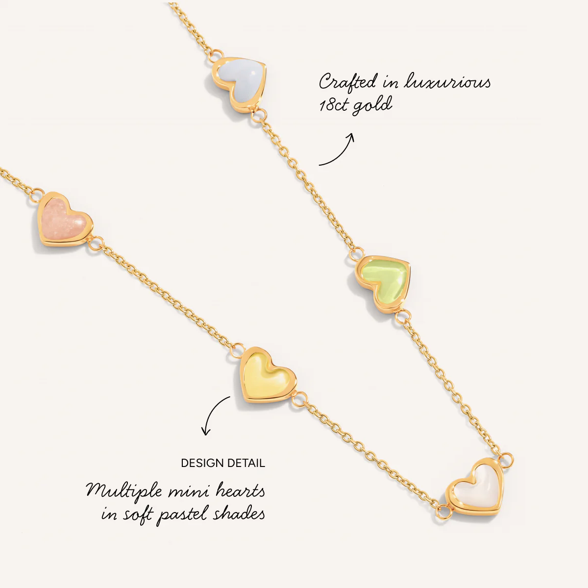 Multi Pastel Mini Hearts Necklace (Gold) - Image 3